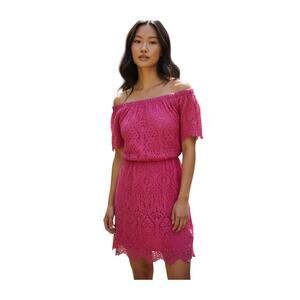 MAURICES HOT PINK OFF-THE-SHOULDER LACE DRESS SZ.M EUC.